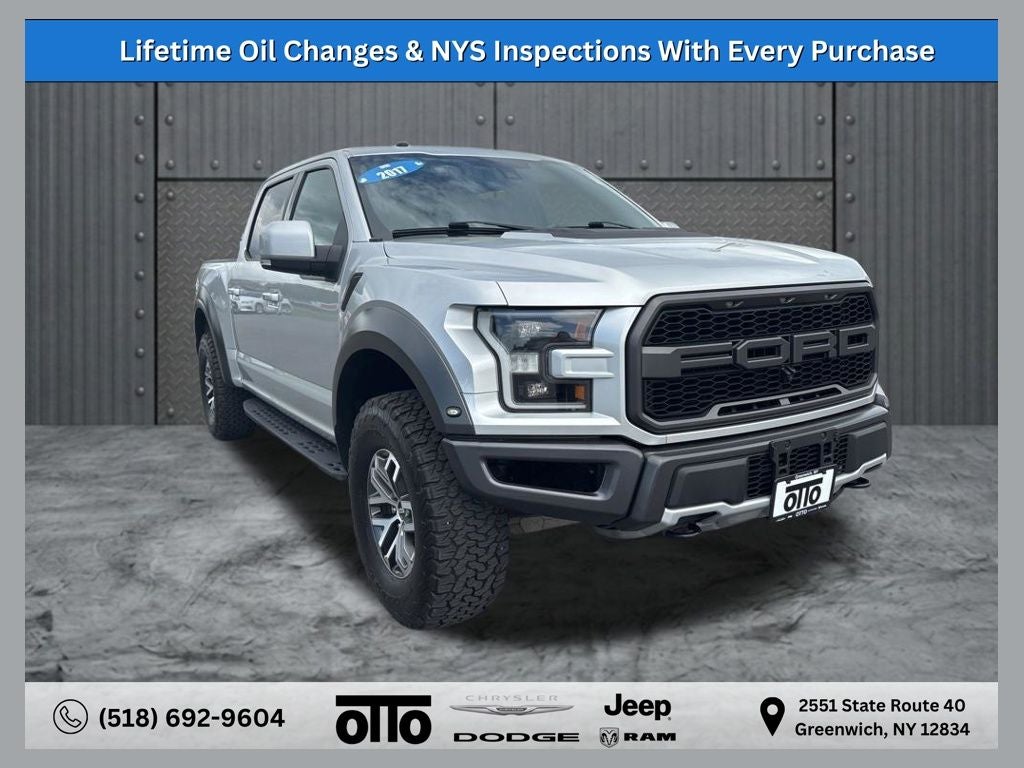 2017 Ford F-150 Raptor in Ingot Silver — front three-quarter view